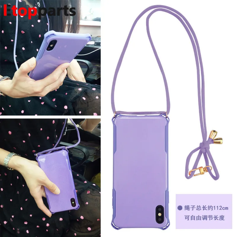 

For iPhone X XR XS Max 6 7 8 Plus Crossbody Case Candy Color Shockproof TPU Cell Phone Case With Lanyard Neck Strap Rope