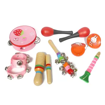 

7 Wooden Drum Rattles Music Set Early Childhood Infant Educational Toys Various Instrument Types Early Enlightenment Toys