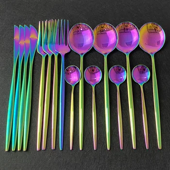 

16Pcs Rainbow Dinnerware Set Gold Cutlery Set 18/10 Stainless Steel Flatware Restaurant Silverware Tableware Spoon And Fork Set