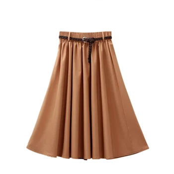 

2019 Summer Women Elegant A-line Skirts Female Vintage Pleated Skirt Casual Knee Length Clothes Solid Color High Waist Skirt