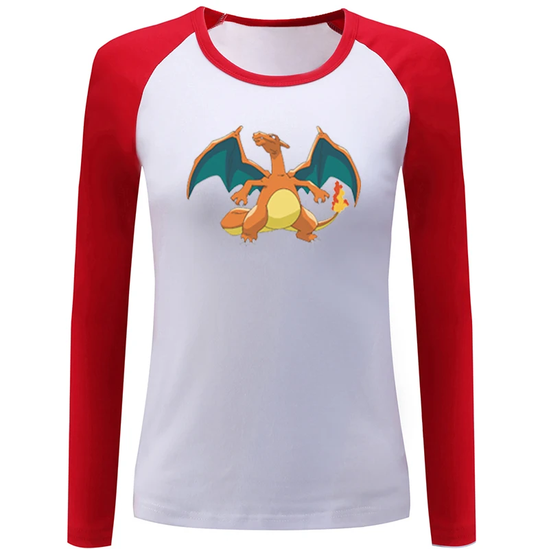 Pokemon Charizard Bulbasaur Пикачу Сквиртл женская футболка с длинным рукавом и принтом графическая футболка хлопковые футболки подарок - Цвет: YaSCR089C