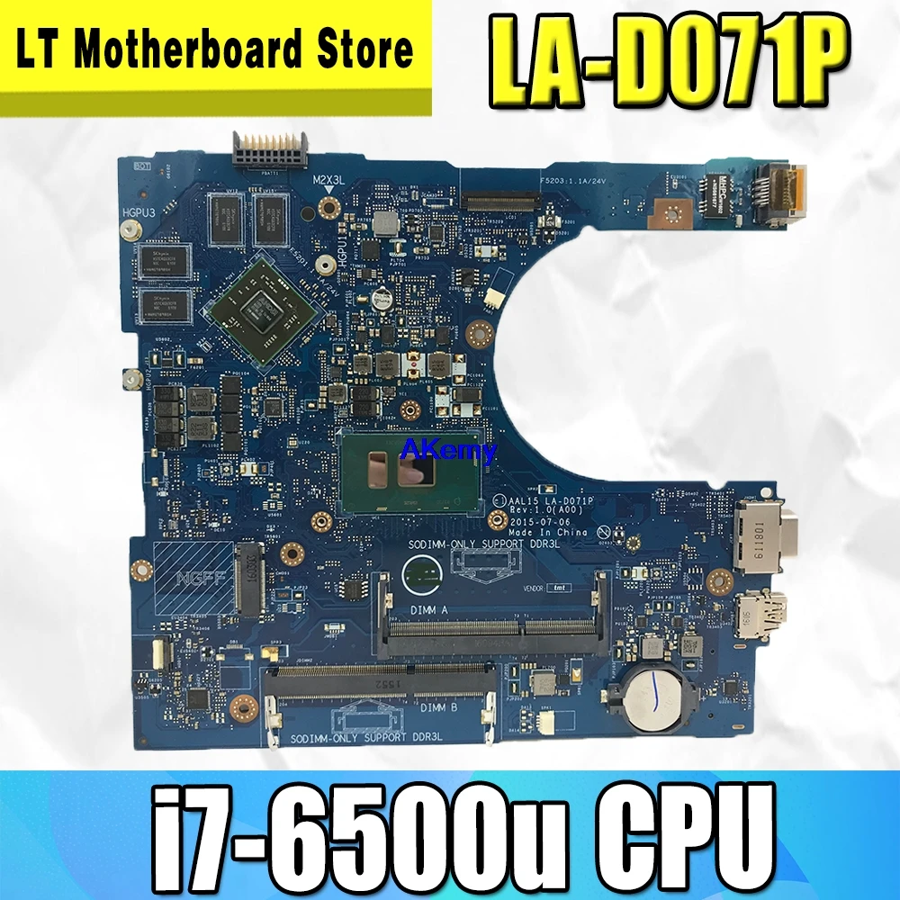 CN-F1J0W материнская плата для ноутбука Dell Inspiron 15 5559 17 5759 с I7-6500U материнская плата с процессором для ноутбука F1J0W 0F1J0W Aal15 LA-D071P