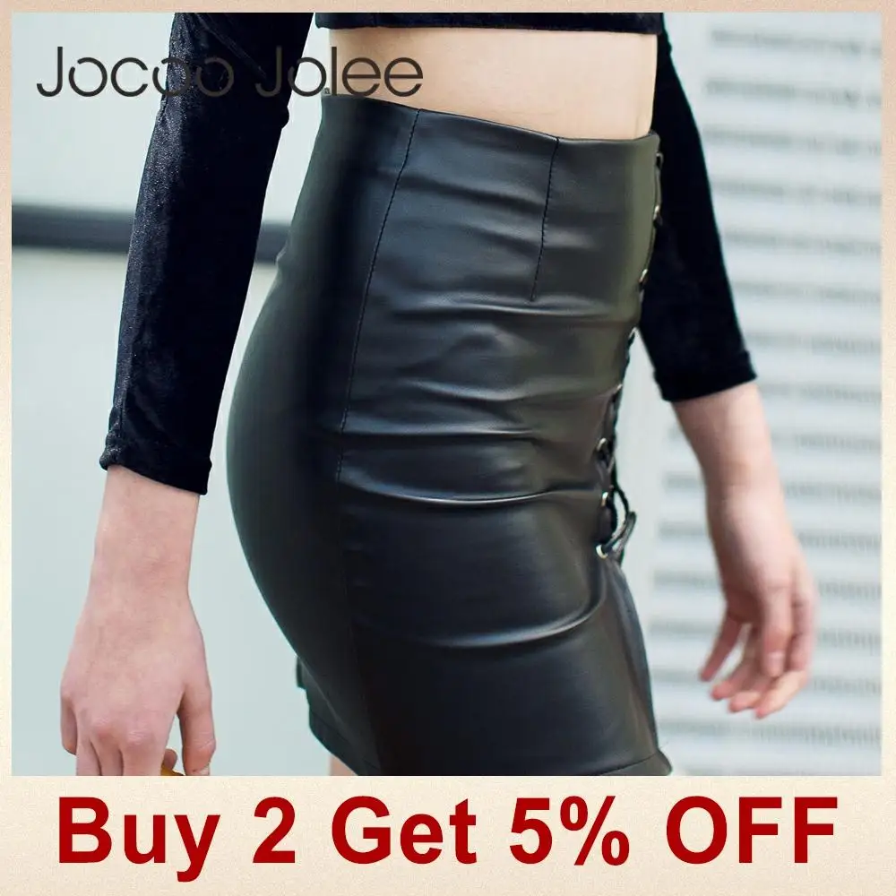 Jocoo Jolee, сексуальная короткая юбка со шнуровкой сбоку для женщин, кожаная замшевая юбка-карандаш, перекрестная высокая талия, уличная одежда, новинка, весна