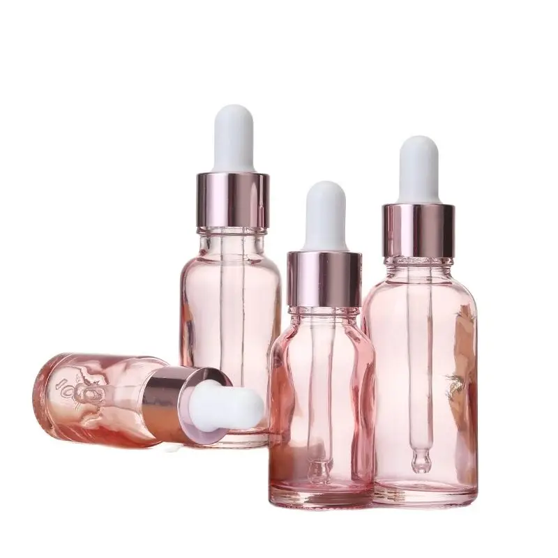 

10pcs Dropper Bottle Pink Glass Liquid Pipette Bottles Rose Gold Cover Serum Essential Oil Bottles 5ml10ML15ML20ML30ML50ML100ml