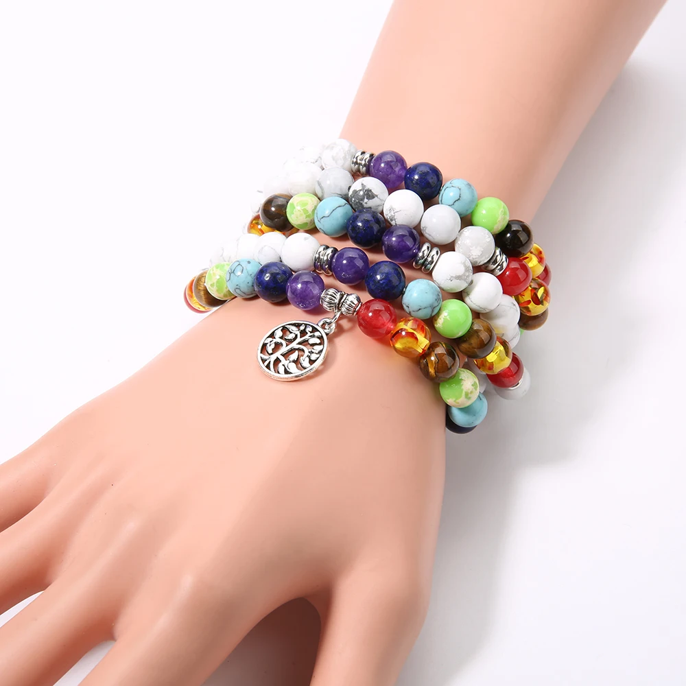 S-B0059H SHINUS BOHO mala бисер Йога браслет натуральный камень 8 мм бисерный декларирующий браслет женский ручной работы paryer Браслет Bijoux - Окраска металла: S-B0059H