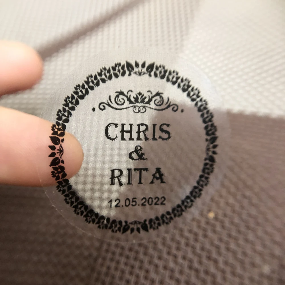 100 pcs/set Custom Transparent Labels,Label Clear,party Wedding Favor Stickers ,Add Your Names and Date,handmade