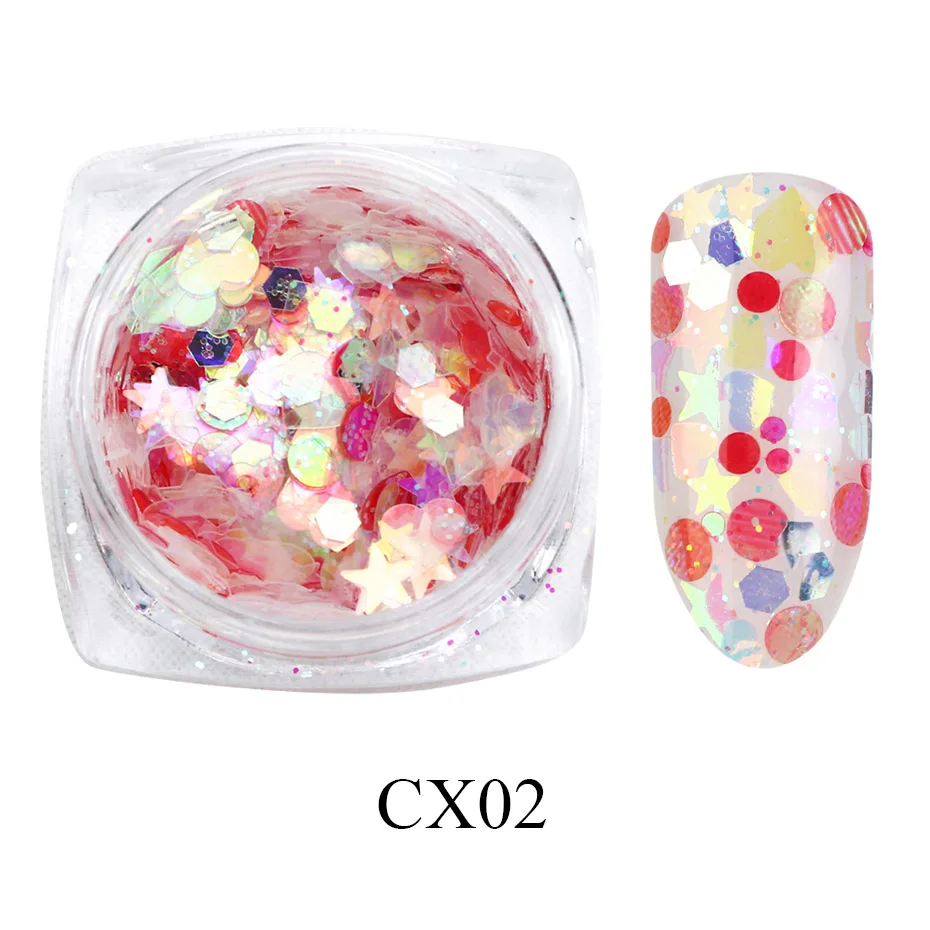 CX02 1 шт неоновые Блестки для голографические наклейки для ногтей смешанные хлопья круглые шестигранные Звезды Красочные Блестки маникюрные украшения LYCX01-12 - Цвет: CX02