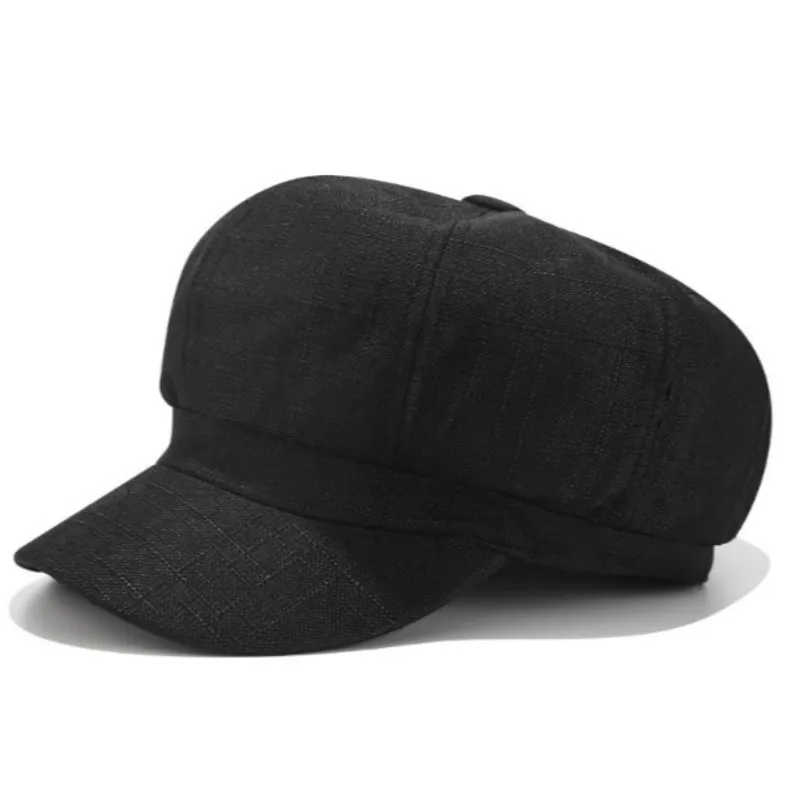 Breathable linen Painter Hat Vintage Octagonal Cap Solid Retro Women Beret Hat British Style Artist Newsboy Hat Casquette
