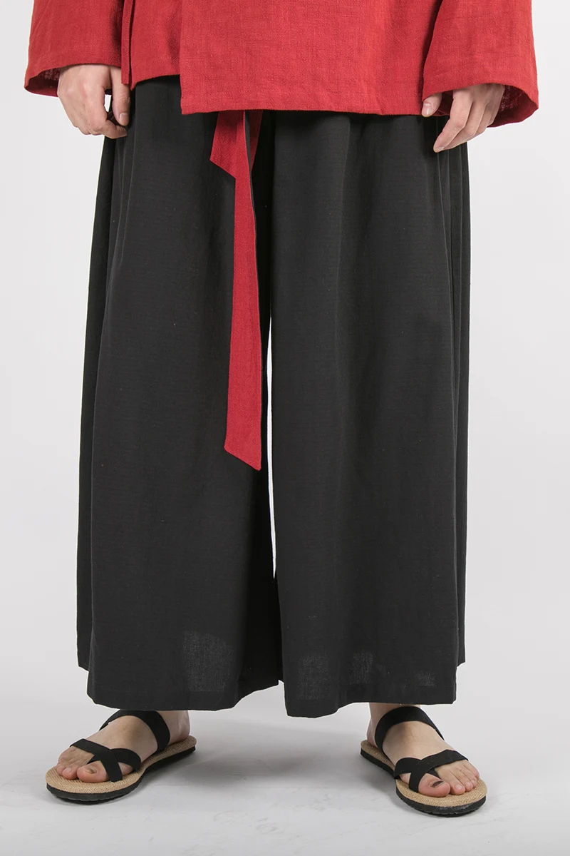 Chinese Style Men Cotton Linen Wide Leg Pants Black Harajuku Male Streetwear Harem Pants Man HanFu Kongfu Trousers Skirt
