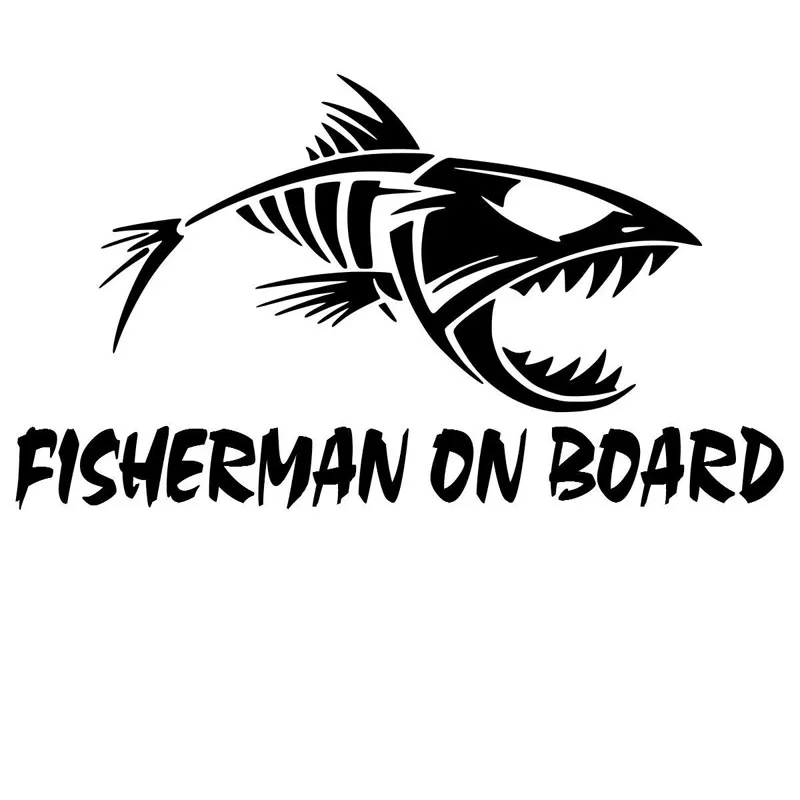 

Fisherman on Board Car Sticker PVC Decal Bumper Window Decoration Sticker Black/silver ZWW-2520, 20cm * 11.3cm