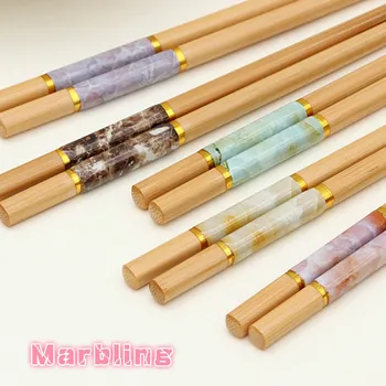 

2 Pair Marbling chop sticks of Household Loaded Wood Sushi Chopsticks natural bamboo flatware chopstick chinese dinnerware set