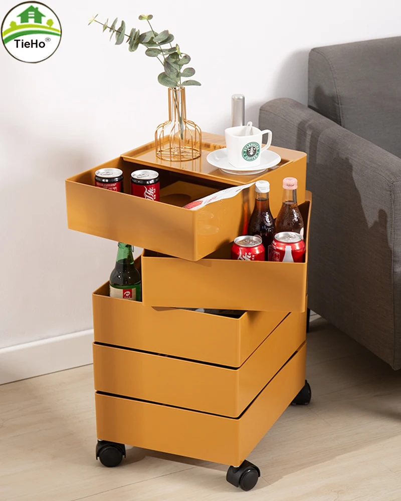 

ABS Plastic Rotating Bedside Table Storage Cabinet Multi-layer Modern Creative Bedroom Storage Cabinet Nightstand