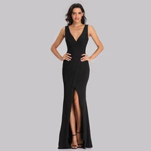 Новинка, простое вечернее платье Русалка, элегантное сексуальное платье с v-образным вырезом, плиссированная Талия, высокий разрез, Недорогое Платье для банкета, ужина, выпускного, вечеринки, vestidos