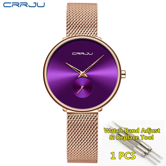 purple Crrju золотые часы для женщин Брендовые Часы Дамские стальные женские часы с браслетом женские часы Relogio Feminino Montre Femme - Цвет: purple