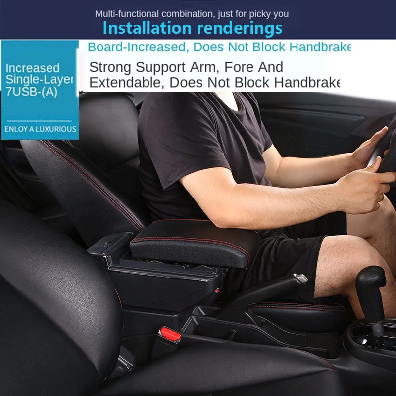 For Opel Corsa Armrest For Opel Corsa D Car armrest box  interior storage box Retrofit parts With USB LED lights