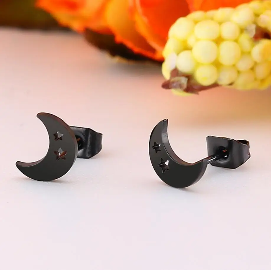 Jisensp NEW Fashion 3 Star Earings Black Stainless Steel Stud Earrings for Women Cute Minimalist Jewelry Earing oorbellen Brinco - Окраска металла: GED029B