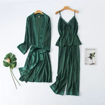 

Lace Bride Bridesmaid Wedding Robe 3PCS Women Pajamas Set Satin Sleepwear Nightwear Casual Sexy Homg Wear Intimate Lingerie