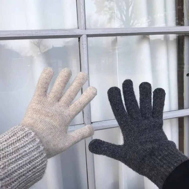 Winter Women Keep Warm Plus Velvet Touch Screen Thicken Cute Lovely Solid Soft Knitted Wool Gloves Drive Cycling Rabbit Fur