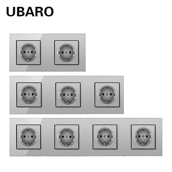 

UBARO German Standard 16A Gray Crystal Glass Panel Wall POP Socket Power Steckdose Stopcontact Plug home Outlet AC100-250V