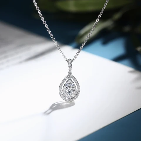 Water Drop Micro Paved CZ Delicate Pendant Necklace Women Jewelry Luxury Accessory for Engagement Party Dazzling Gifts