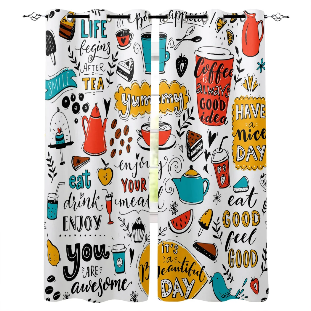 Кафе каракули чайник чашка Еда окно занавеска s Спальня Кухня Декор занавески панели окна для