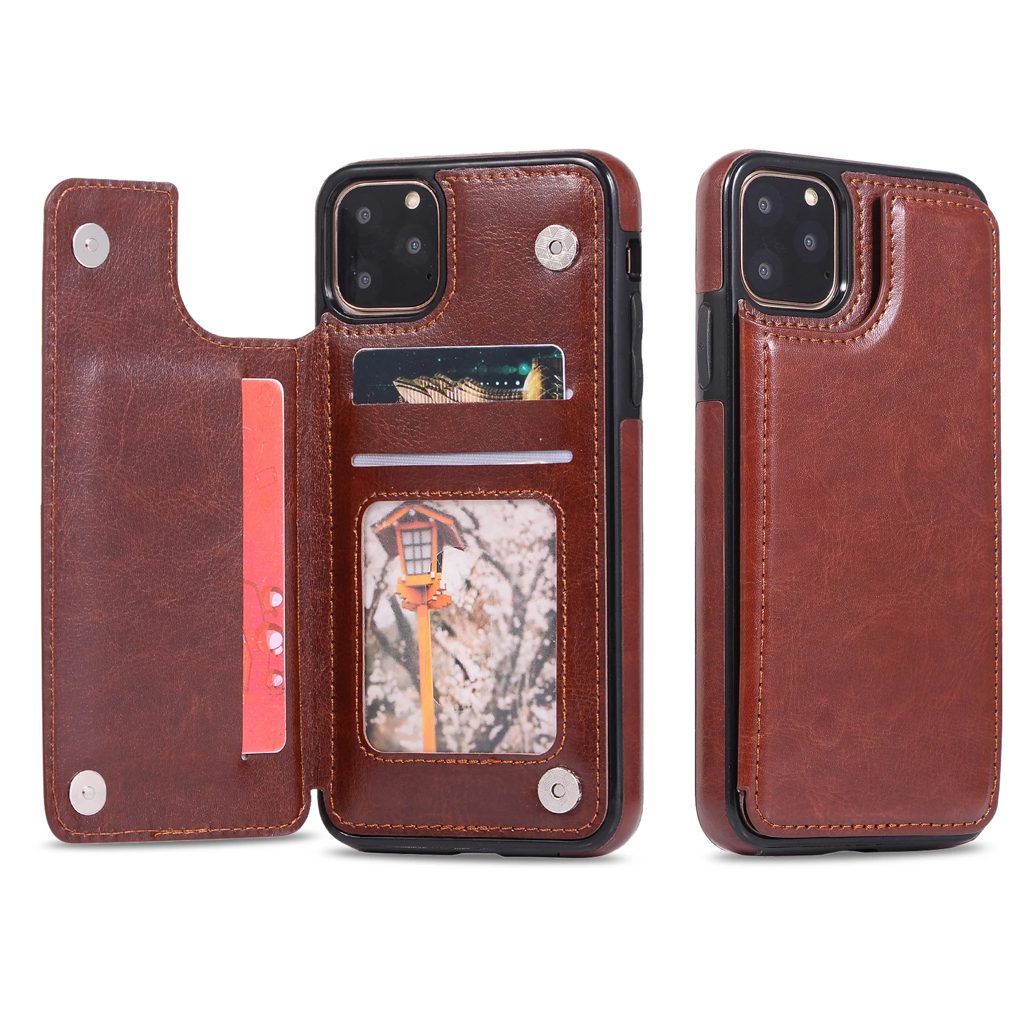 Brown Кожаный чехол в стиле ретро для iPhone 11 Pro X, XR, XS Max, 6, держатель для карт, чехол для samsung S10E, S8, S9 Plus, S7 Edge, Note 8, 9, задняя крышка - Цвет: Brown