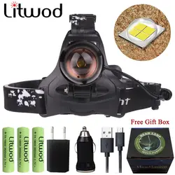 Litwod Z17 cree XHP70 фара мощная светодиодная фара Q5 чип Встроенный перезаряжаемый блок питания Головной фонарь фонарик Фонарь