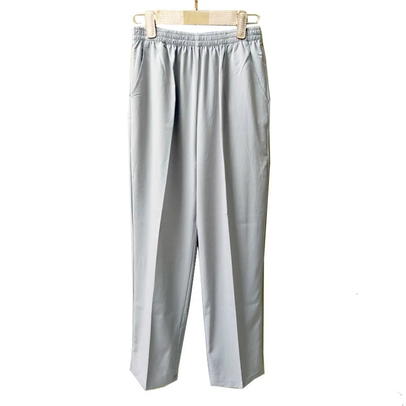 Весна-лето, женские прямые брюки с высокой талией, Pantalon, женские повседневные одноцветные штаны размера плюс 5XL - Цвет: Light grey eighpants