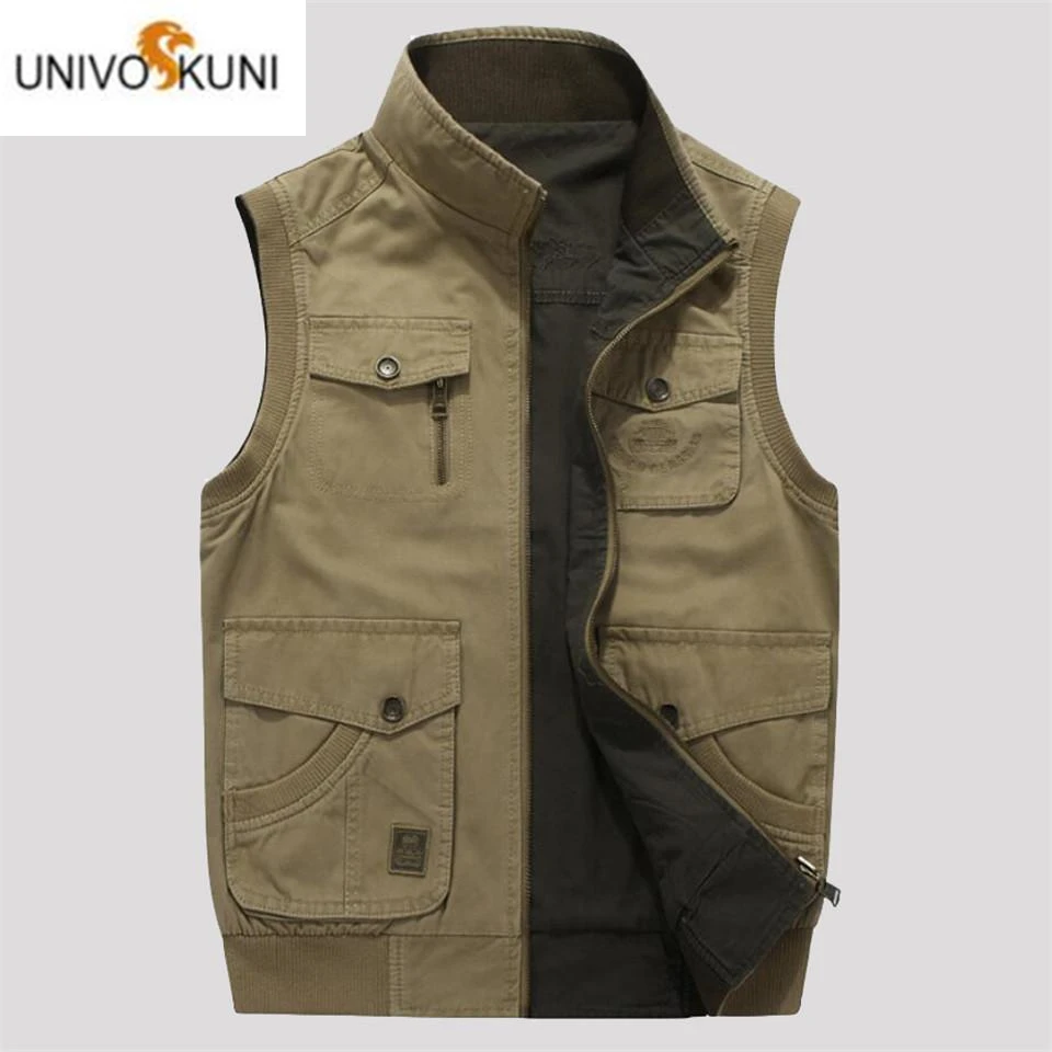 

6XL/7XL/8XL Plus Size Pure Cotton Military Vest Man,Double sided 100% Cotton Oversize Cargo Sleeveless Jacket Motorcycle H597