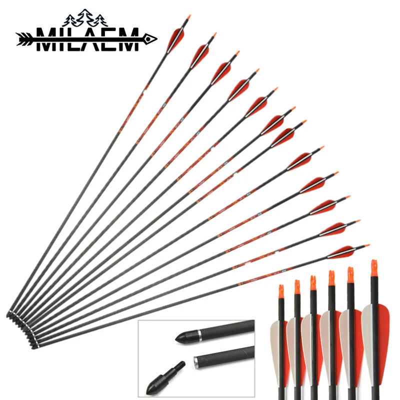 

12Pcs Spine 400 Carbon Arrow With Best Quality Pure Carbon Material With Straight 0.006 OD 7.6 mm ID 6.2 mm Archery Shooting