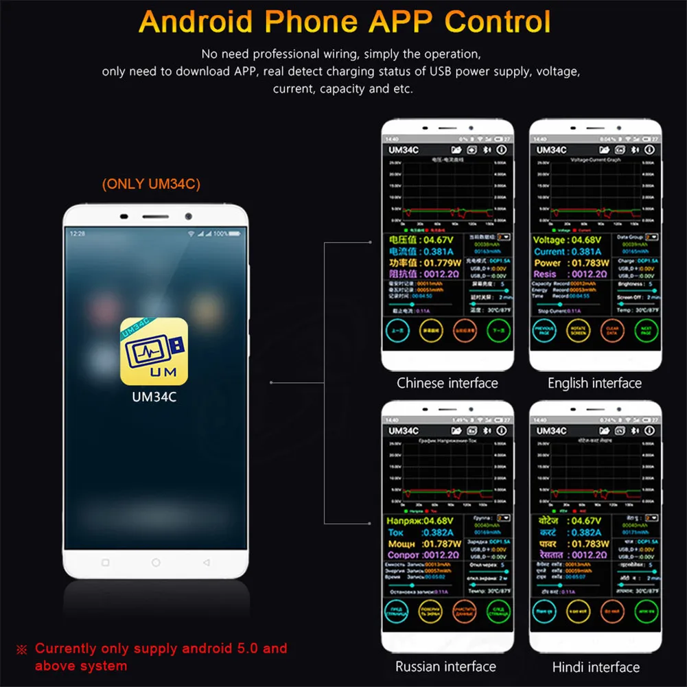 RD UM34 UM34C для APP USB 3,0 Тип-C DC вольтметр амперметр напряжение измеритель тока, для батареи зарядки измерения кабельный тестер сопротивления