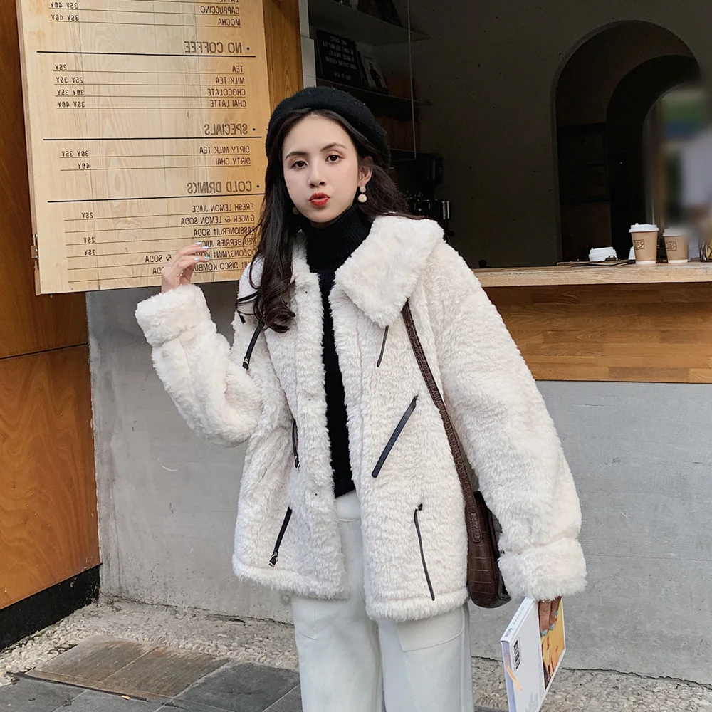 

Photo Shoot 2019 Winter New Style Korean-style Loose-Fit Sweet CHIC Lambs Wool Short Coat Fur Tops Fashion