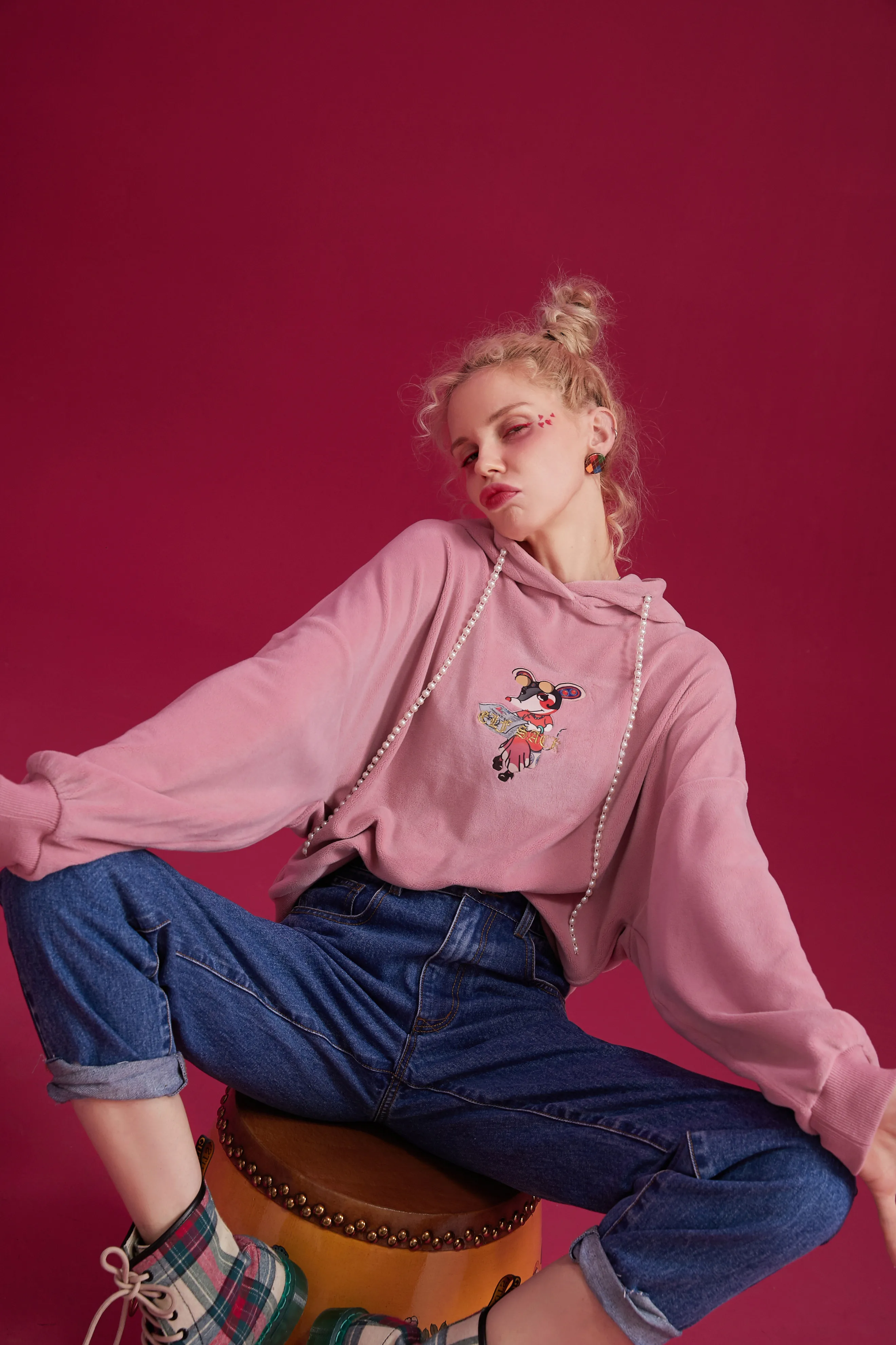 Elfsack rosa sólido rato impresso casual com