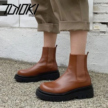 

Tuyoki Women Shoes Ankle Boots Round Toe Flat Heel Boots Slip On Shoes Elastic Shoes Round Toe Ladies Footwear Size 34-42