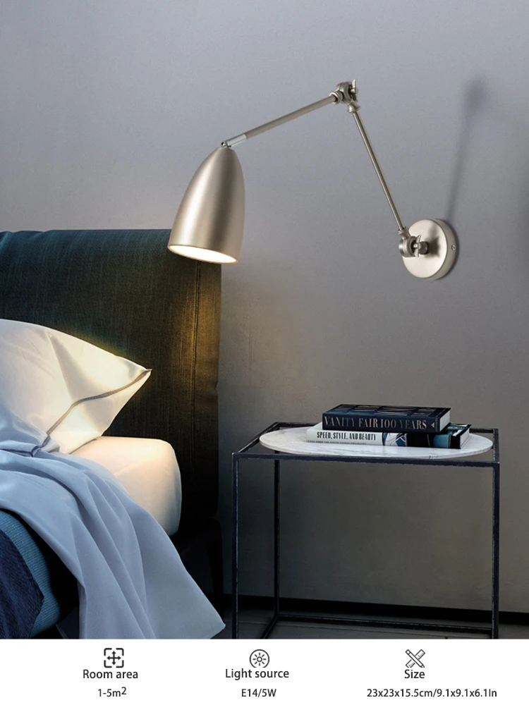 com Balancim Lâmpada de Parede Quarto Lâmpada Cabeceira Nordic Retrátil Dobrável Longo Braço Estudo Leitura Industrial Vento Parede Pólo 10 Com balancim lâmpada de parede quarto lâmpada