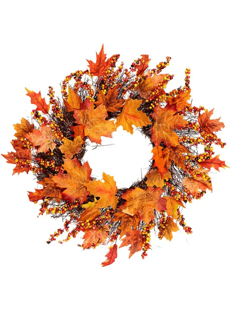 

Christmas Thanksgiving Autumn Color Garland Window Restaurant Home Maple Leaf Decoration Ornaments Holiday Pendant Wreath