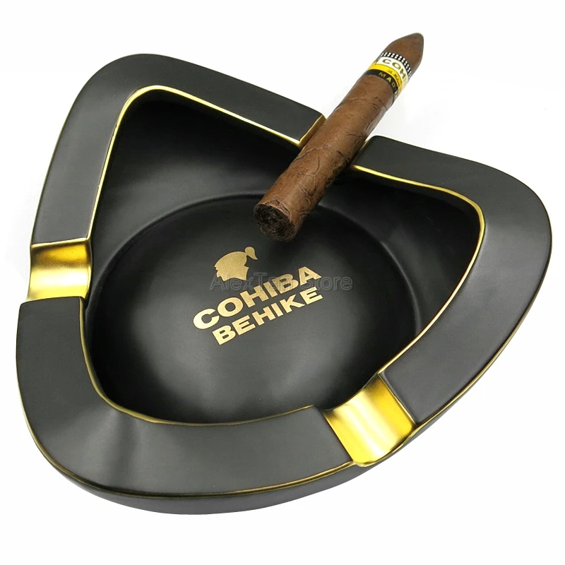 COHIBA, роскошная, 50-летняя серия, керамическая, тонкая, черная, фарфоровая, 3 золы, пепельница для сигар, для дома и офиса, держатель для сигар