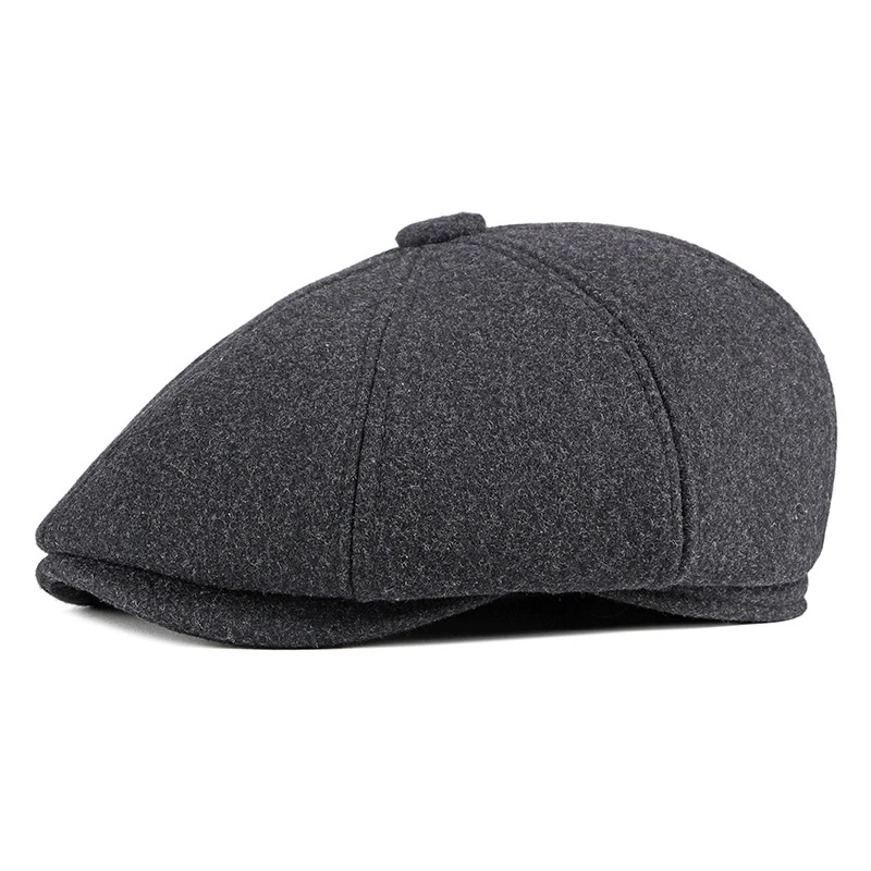 

Middle Aged And Old People's Octagonal Hat British Fashion Autumn Winter Woollen Hat Warm Ear Protection Beret Men's Cap