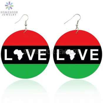 

SOMESOOR Love Africa Dope Wooden Drop Earrings Vintage Black Locs Hoops Front Back Printed Wood Pendant Dangle For Women Gifts