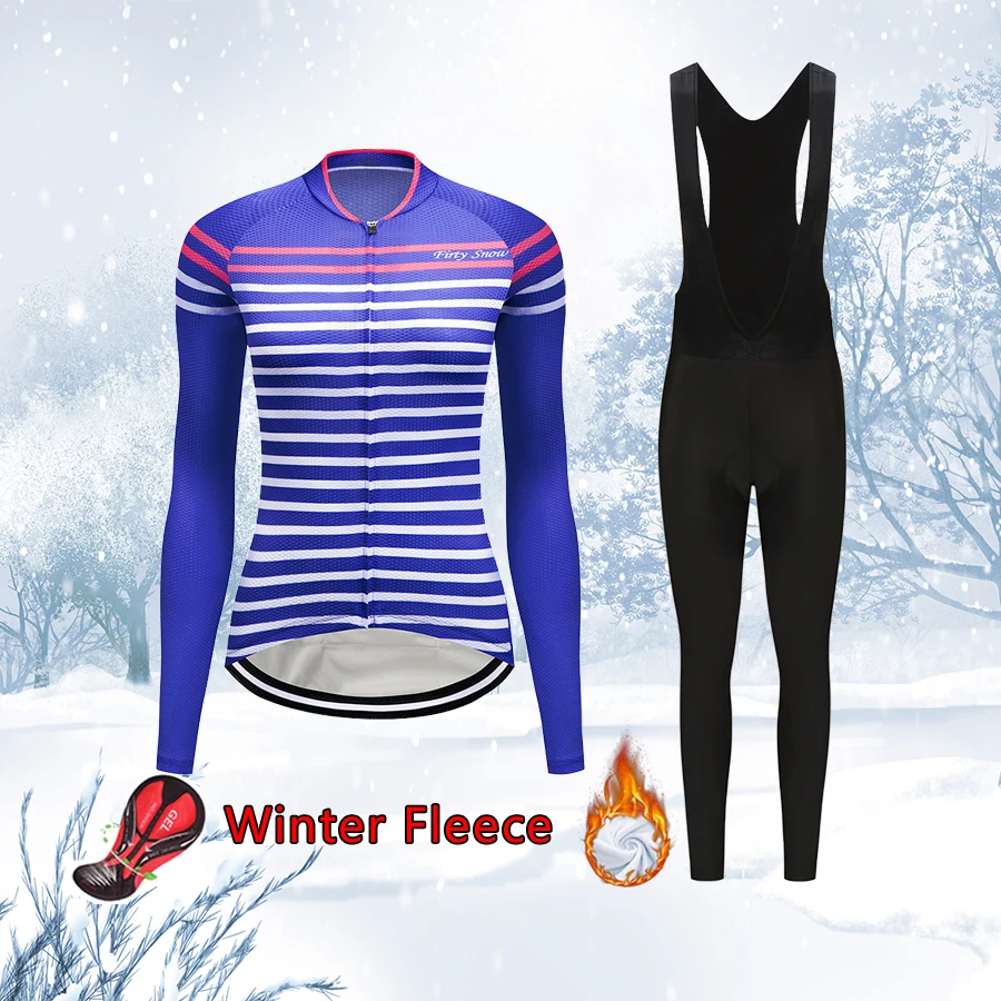 New Women Winter Team bike clothing cycling Thermal Fleece jersey bib pants set 