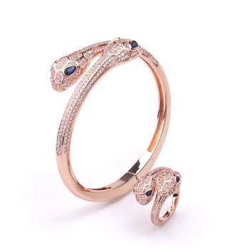 

European and American Assertive Blue-Eyed Double-Headed Snake Bracelet Micro-Inlaid Zircon Elegant Open