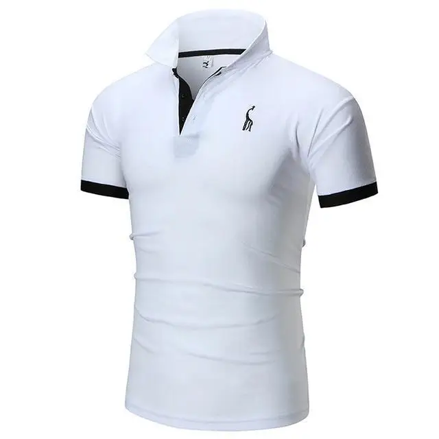 Новая брендовая мужская Повседневная рубашка поло с вышитым оленем, Мужская рубашка поло с коротким рукавом - Цвет: white