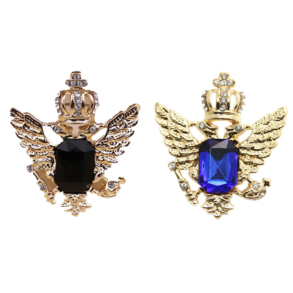 2pcs Fashion Scarf Jewelry Men Corsage Rhinestone Crown Collar Brooch Pins