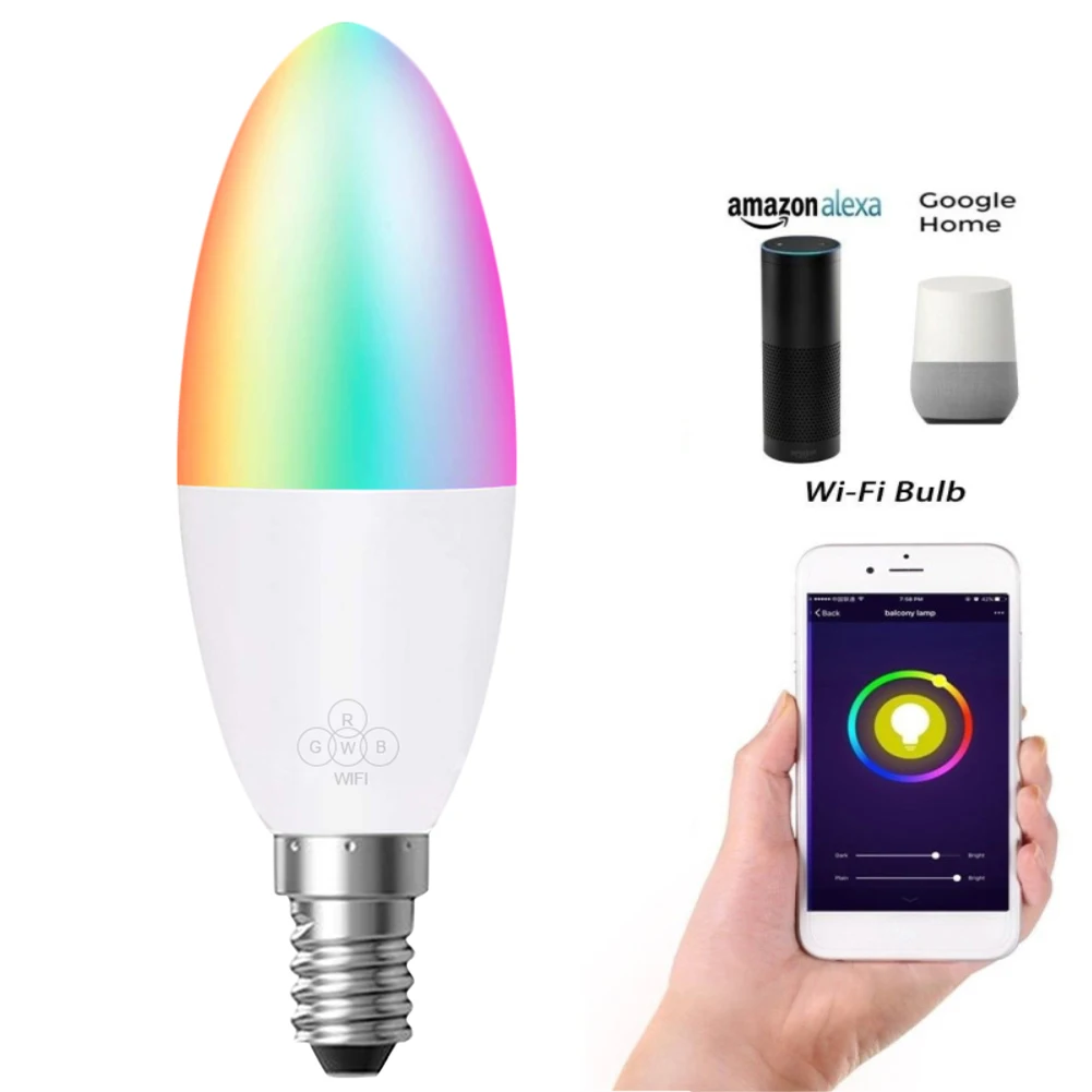 Смарт WiFi Свеча лампа E14/E27 RGB лампа поддержка Alexa/Google Home/IFTTT смарт-динамик Голосовое управление 6 Вт светодиодные лампы украшения
