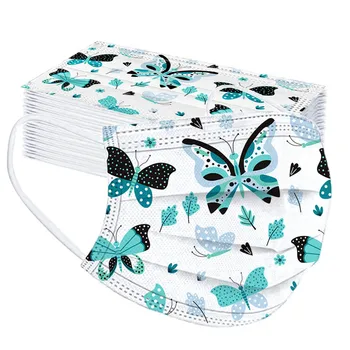 

30pcs Butterfly Printing Pattern Face Mask For Adults Disposable Mask 3 Ply Non-woven Breathable Face Mouth Mask Earloop Máscara
