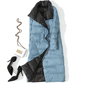 Легкое двустороннее женское пуховое пальто, парка, теплая зимняя куртка на утином пуху, женская верхняя одежда средней длины, синие/зеленые/белые тонкие куртки - Цвет: 1