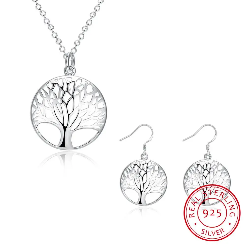 Wisdom Tree Necklace Earring Set 925 