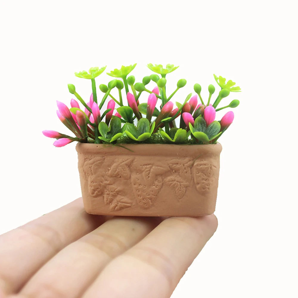 1/12 Scale Miniature Potted Plants – 4-Piece Set, Green & Colorful – For Dollhouse, Fairy Gardens, Dioramas
