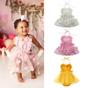 

Pudcoco USPS Fast Shipping 0-3 Years Toddler Baby Girl Dress Bodysuit Floral Tulle Sleeveless Jumpsuit Sunsuit Outfits Clothes