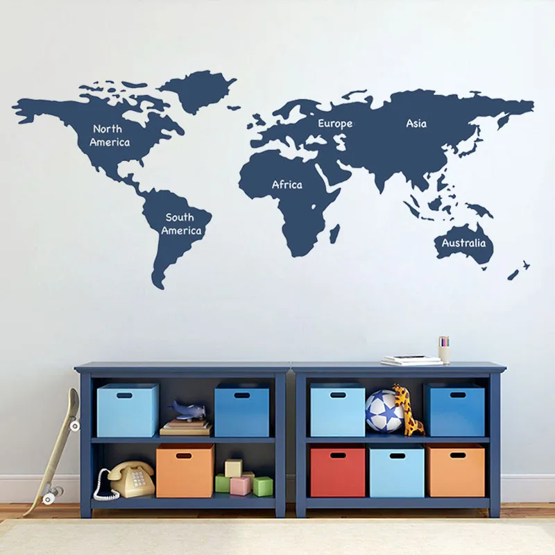 Карта мира Наклейка на стену континенты мир контур виниловая наклейка